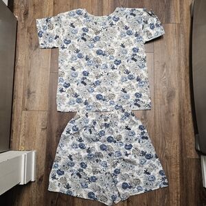 Emerald Isle Blue and Cream Floral Pajama Set